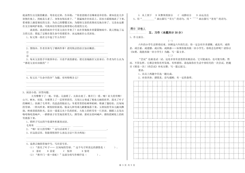 2020年六年级语文【下册】每周一练试卷A卷 附答案.doc_第3页