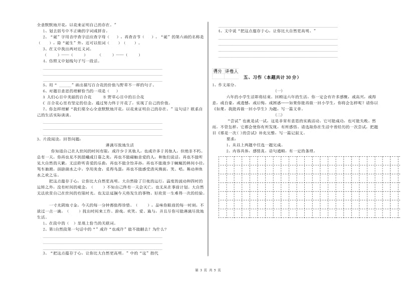 2020年六年级语文上学期过关检测试题B卷 附解析.doc_第3页