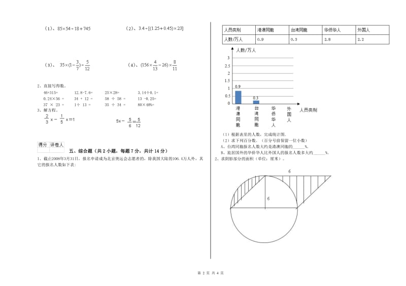 2020年六年级数学下学期综合检测试卷 沪教版（附解析）.doc_第2页