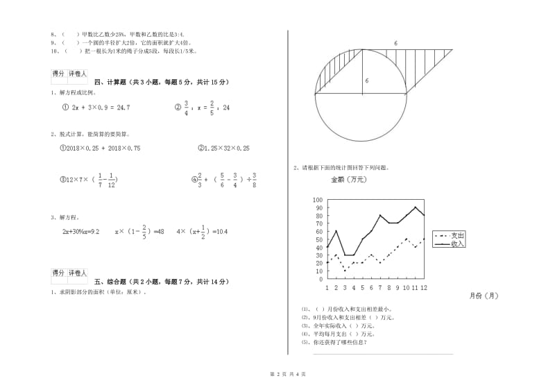 上海教育版六年级数学【下册】过关检测试题D卷 含答案.doc_第2页