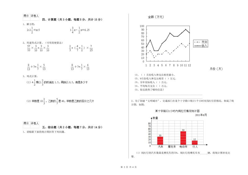 上海教育版六年级数学【下册】开学检测试卷B卷 附答案.doc_第2页