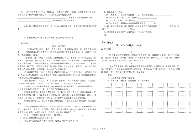 上海教育版六年级语文上学期模拟考试试题C卷 附解析.doc_第3页