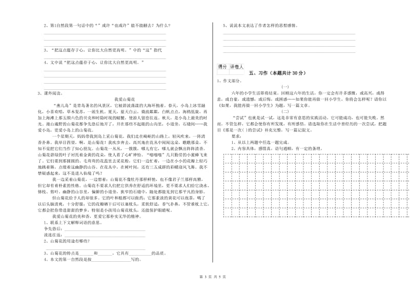 临沧市实验小学六年级语文【上册】期末考试试题 含答案.doc_第3页