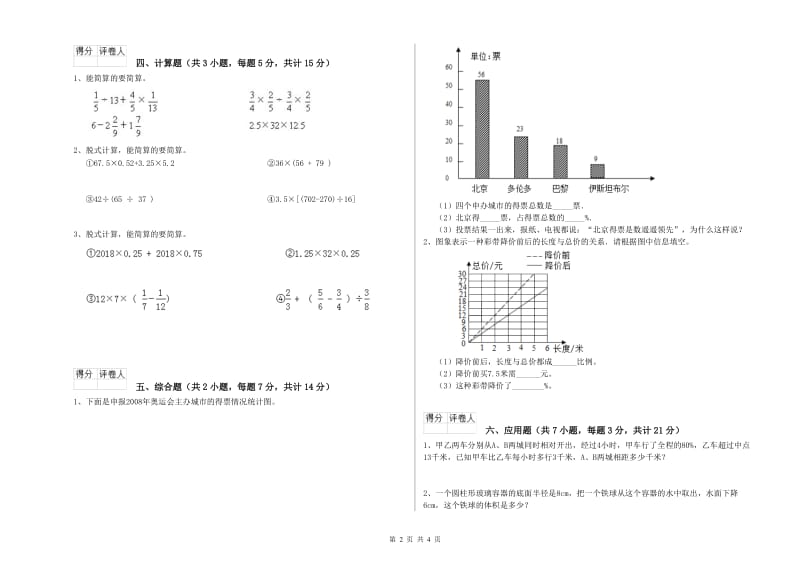 信阳市实验小学六年级数学【下册】开学考试试题 附答案.doc_第2页