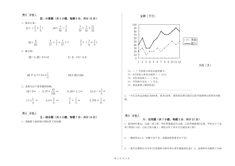 上海教育版六年级数学【上册】全真模拟考试试题A卷 含答案.doc_第2页