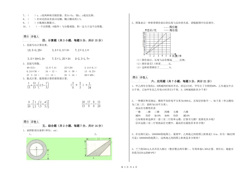 人教版六年级数学【下册】强化训练试题A卷 附答案.doc_第2页