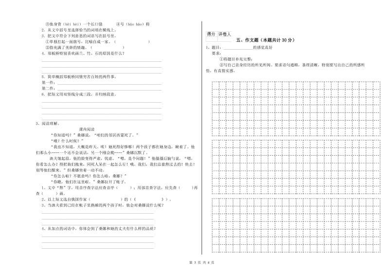 九江市重点小学小升初语文综合练习试卷 附解析.doc_第3页