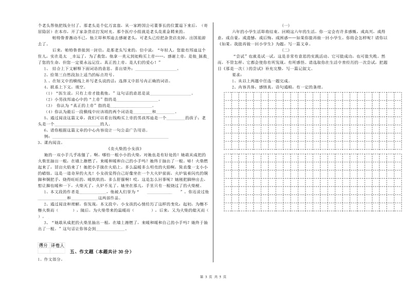 三门峡市重点小学小升初语文强化训练试卷 含答案.doc_第3页