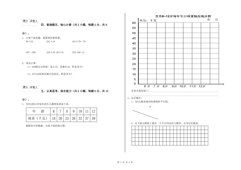 人教版四年级数学下学期综合练习试卷D卷 附解析.doc_第2页