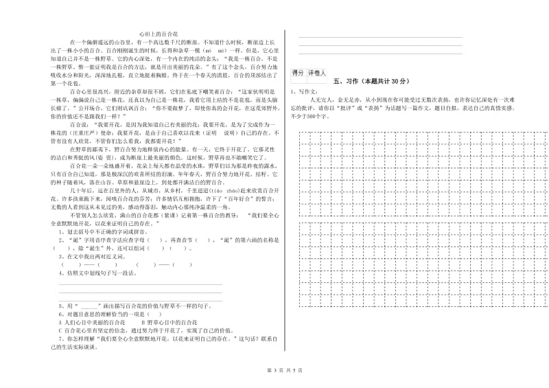 伊春市实验小学六年级语文【下册】能力检测试题 含答案.doc_第3页