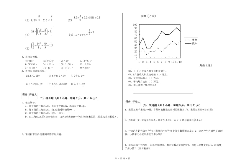 人教版六年级数学【上册】综合练习试卷C卷 附解析.doc_第2页