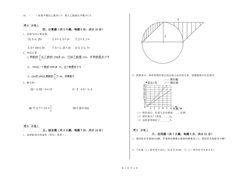 三明市实验小学六年级数学【上册】强化训练试题 附答案.doc_第2页