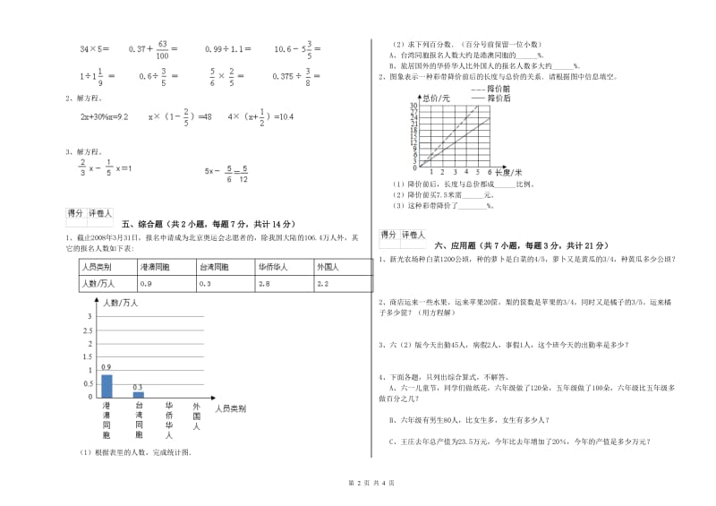 人教版六年级数学【上册】强化训练试题A卷 附答案.doc_第2页