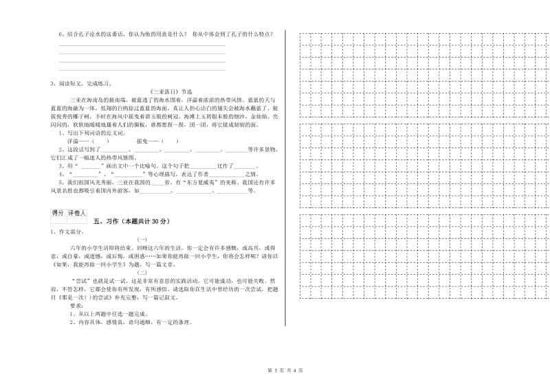 六安市实验小学六年级语文下学期综合练习试题 含答案.doc_第3页