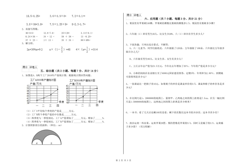 上海教育版六年级数学【下册】综合练习试卷B卷 含答案.doc_第2页