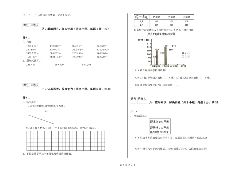 人教版四年级数学【下册】每周一练试题B卷 含答案.doc_第2页