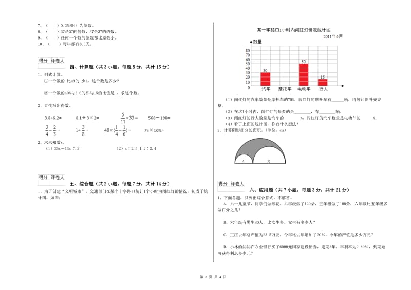 上海教育版六年级数学【下册】综合检测试卷D卷 附答案.doc_第2页