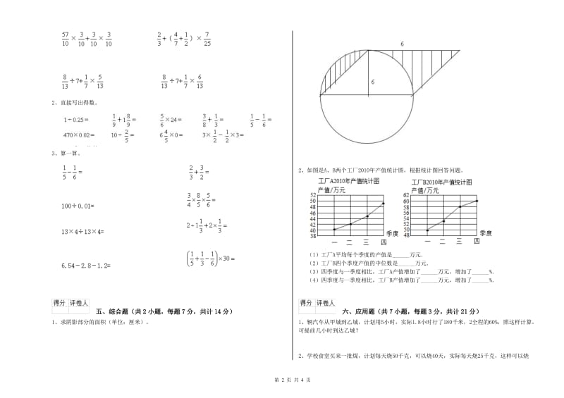 上海教育版六年级数学【上册】强化训练试题D卷 附答案.doc_第2页