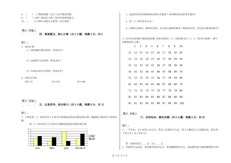 上海教育版四年级数学【下册】综合检测试题A卷 含答案.doc_第2页