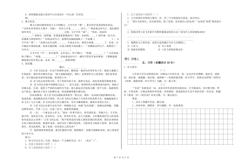 上海教育版六年级语文上学期自我检测试卷B卷 含答案.doc_第3页