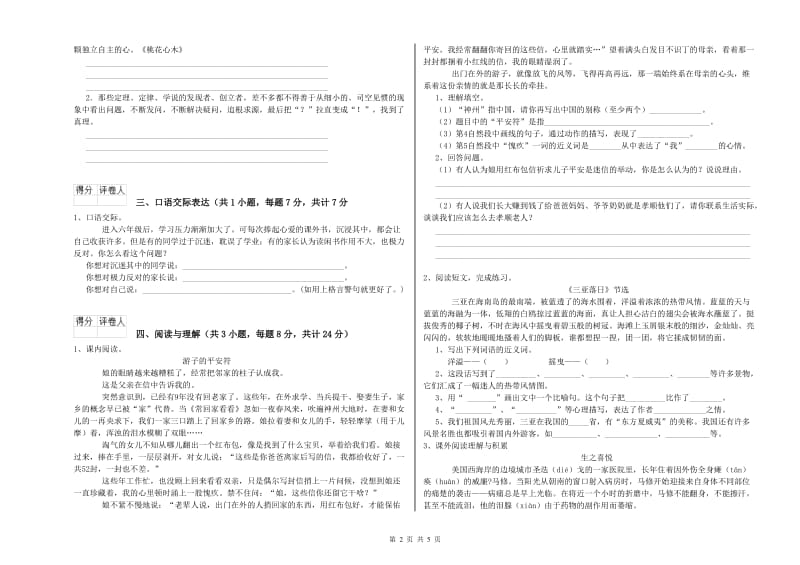 云南省小升初语文强化训练试卷 附解析.doc_第2页