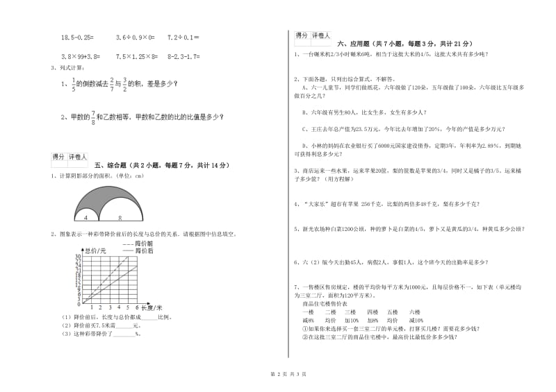 人教版六年级数学【上册】过关检测试卷B卷 附答案.doc_第2页