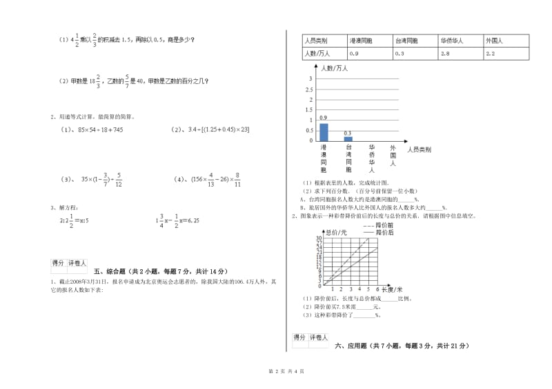 人教版六年级数学【上册】月考试题B卷 附答案.doc_第2页