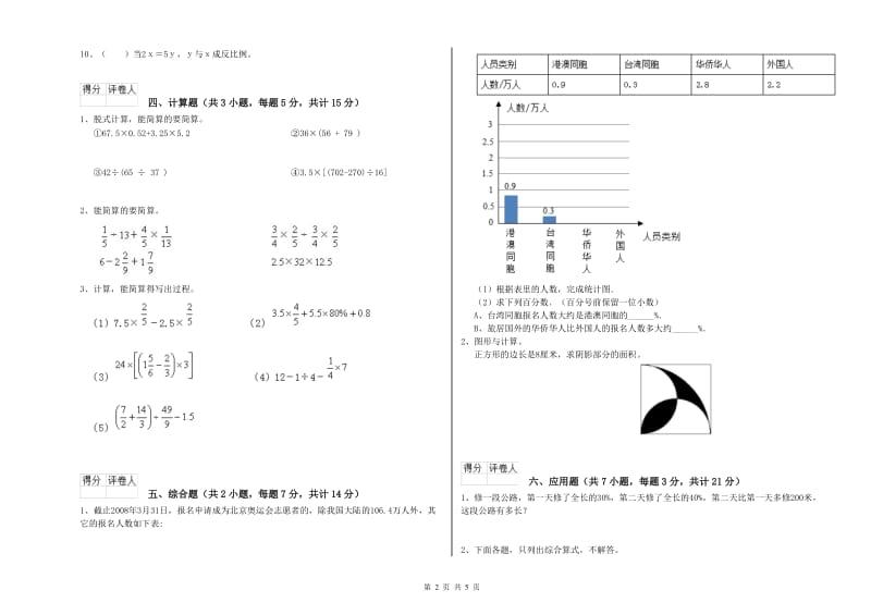 上海教育版六年级数学【下册】能力检测试题C卷 附解析.doc_第2页