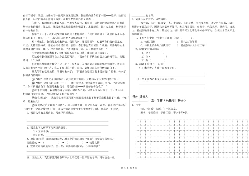 上海市实验小学六年级语文【下册】能力检测试题 含答案.doc_第3页