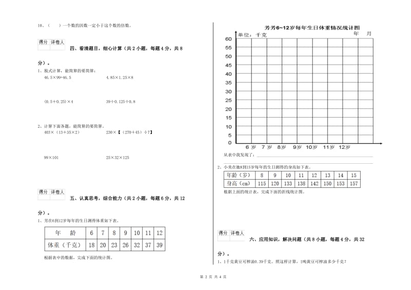 上海教育版四年级数学【下册】能力检测试题D卷 含答案.doc_第2页
