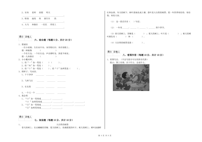 丽水市实验小学一年级语文【上册】综合检测试题 附答案.doc_第3页