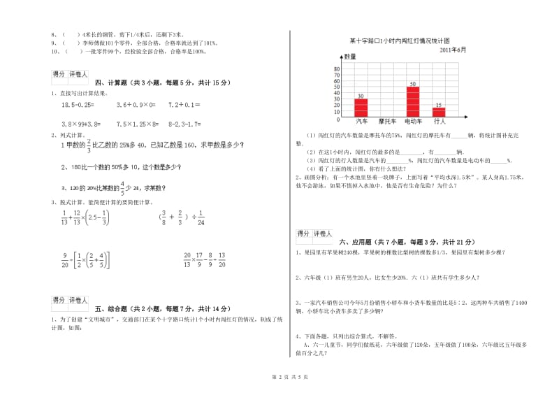 上海教育版六年级数学【下册】全真模拟考试试卷D卷 附解析.doc_第2页