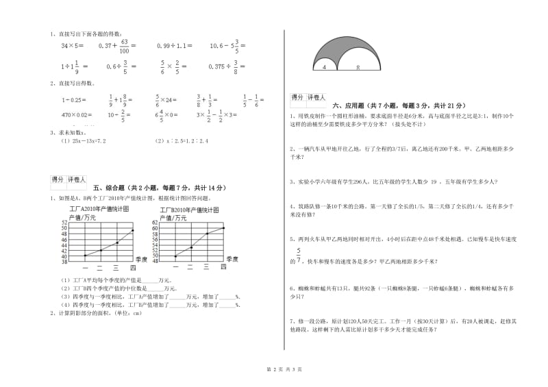 临汾市实验小学六年级数学【上册】每周一练试题 附答案.doc_第2页