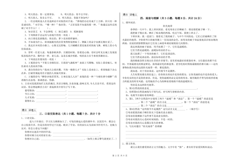 云浮市重点小学小升初语文综合练习试题 附答案.doc_第2页