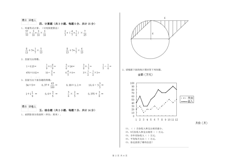 上海教育版六年级数学【上册】全真模拟考试试题D卷 附答案.doc_第2页