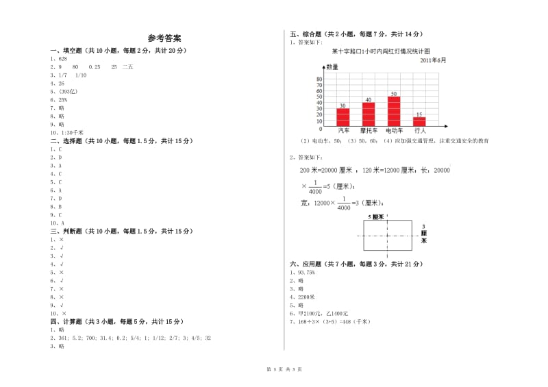 上海教育版六年级数学上学期自我检测试题B卷 附解析.doc_第3页