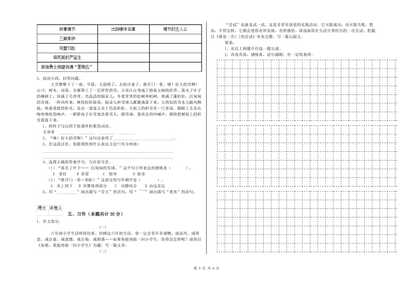 临汾市实验小学六年级语文【下册】综合练习试题 含答案.doc_第3页