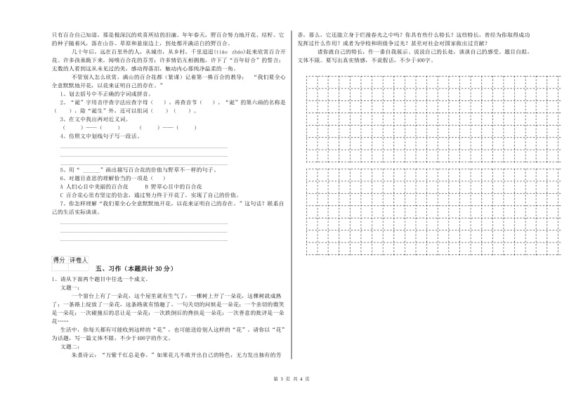 乌海市实验小学六年级语文下学期开学检测试题 含答案.doc_第3页