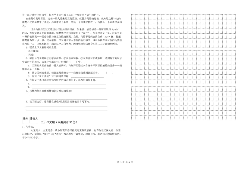 儋州市重点小学小升初语文能力测试试卷 含答案.doc_第3页