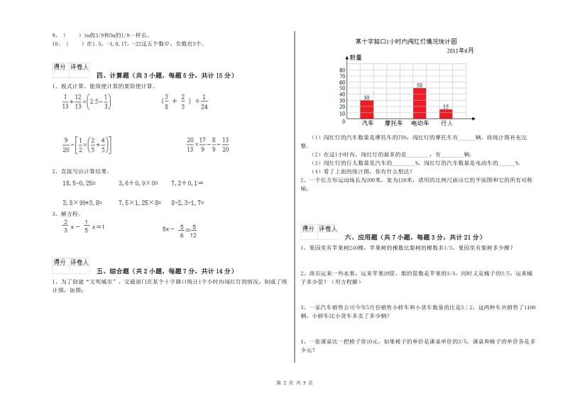 人教版六年级数学上学期开学检测试题D卷 含答案.doc_第2页