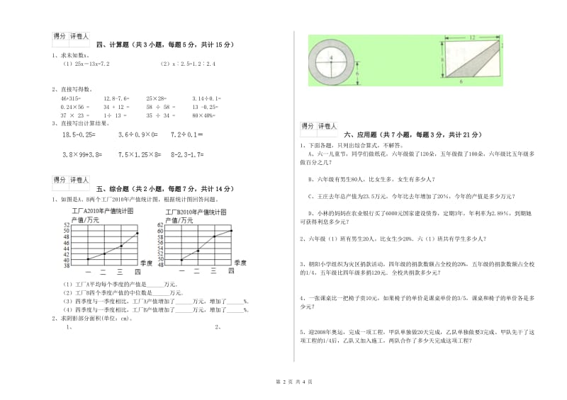 人教版六年级数学【上册】能力检测试卷B卷 附解析.doc_第2页