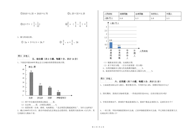 人教版六年级数学下学期期中考试试题A卷 含答案.doc_第2页