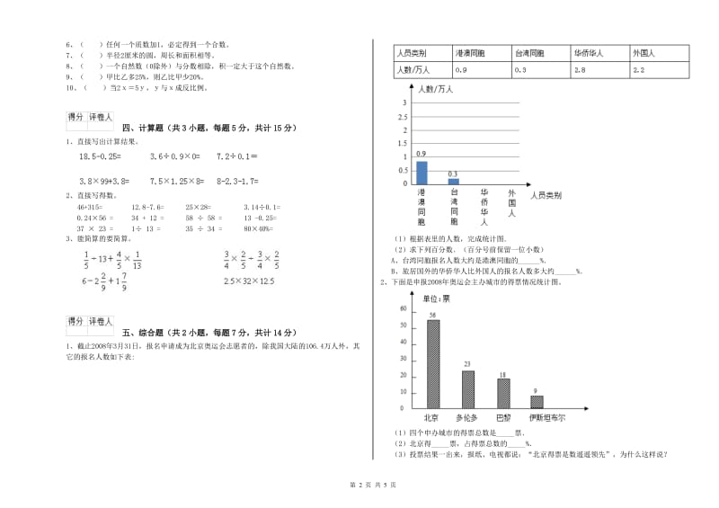 人教版六年级数学上学期开学检测试卷B卷 附答案.doc_第2页