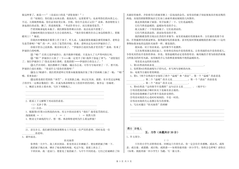上海教育版六年级语文下学期能力检测试卷A卷 附答案.doc_第3页