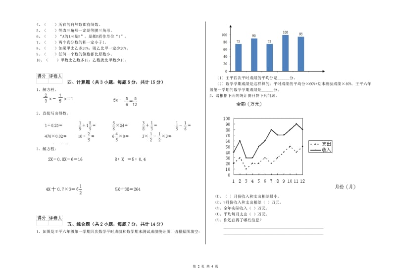 上海教育版六年级数学【上册】自我检测试题B卷 附解析.doc_第2页