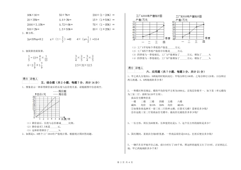 上海教育版六年级数学【上册】每周一练试题D卷 含答案.doc_第2页
