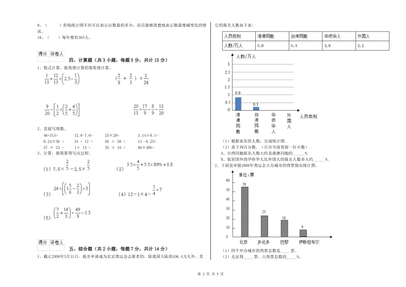 人教版六年级数学【下册】开学检测试题B卷 含答案.doc_第2页