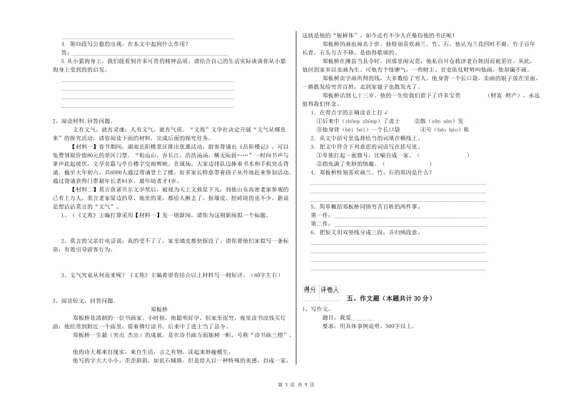 克拉玛依市重点小学小升初语文能力提升试题 含答案.doc_第3页