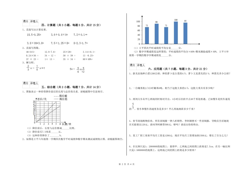 上海教育版六年级数学【上册】月考试卷D卷 附答案.doc_第2页