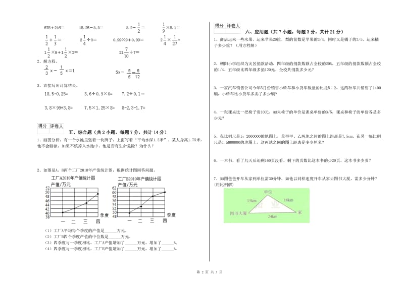 人教版六年级数学【下册】开学检测试题A卷 含答案.doc_第2页